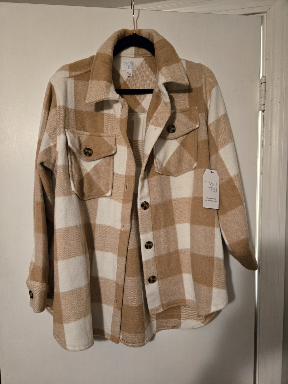 Time and Tru Tan & Cream Plaid Shacket